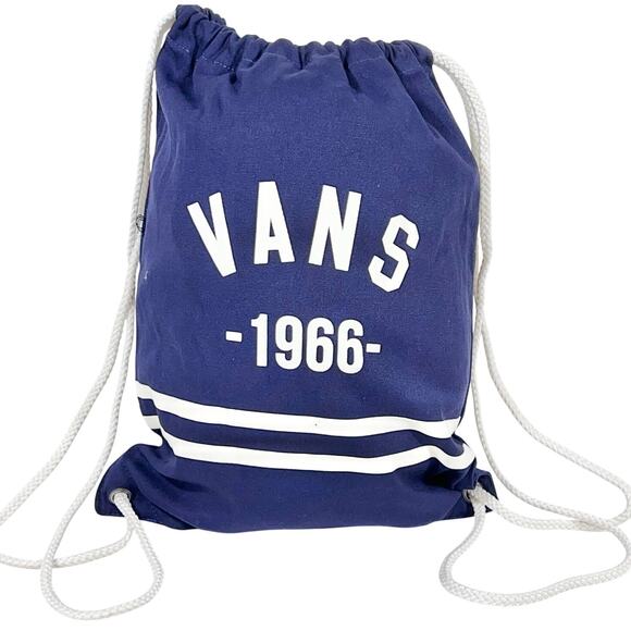 Vans Bucket Bench Bag Backpack Navy Blue White Cotton Drawstrings Closure New - Picture 1 of 7